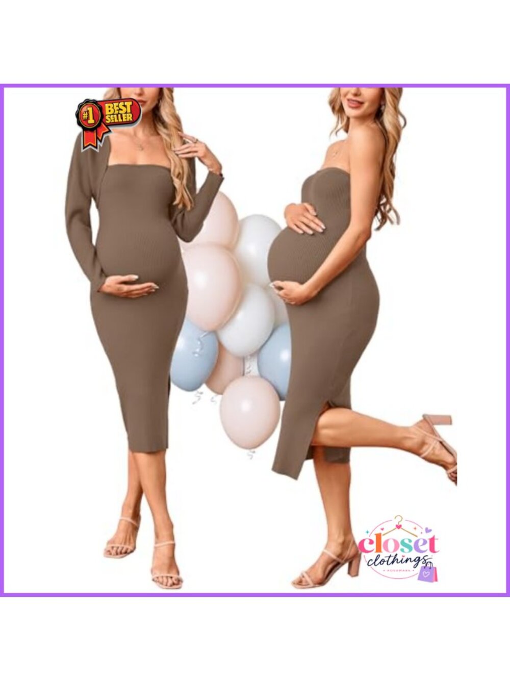 Maternity 2-Piece Strapless Midi Dress & Long Sleeve Cardigan Set Baby Shower